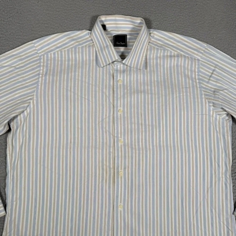 David Donahue Shirt Mens 17.5 34/35 Striped Casual Preppy Button Up Dress Cotton